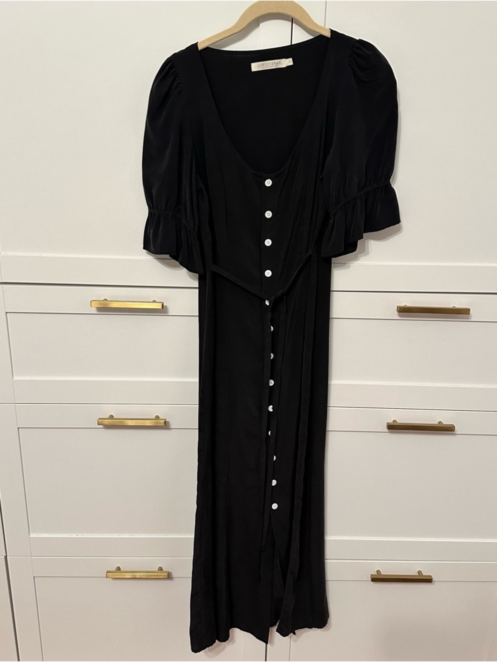 Christy Dawn Black Button-Front Long Sleeve Midi Dress